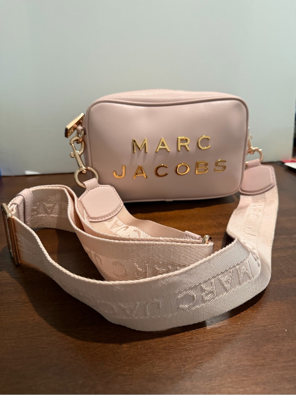 Marc Jacobs Pale Pink Leather Crossbody Camera Bag with Wide Strap